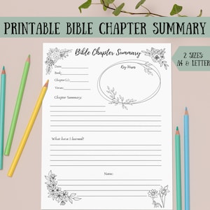 Printable Bible Chapter Summary - Print at Home Bible Journal Pages - Bible Study Pages - Bible Study Planner - Adult Bible Coloring Page