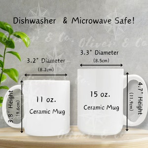 Maqueta de tabla de tamaños de taza Taza de café de 11 oz Plantilla de tamaño de 15 oz para medida de maqueta de tamaño de taza de té de cerámica para Printify Impresión bajo demanda