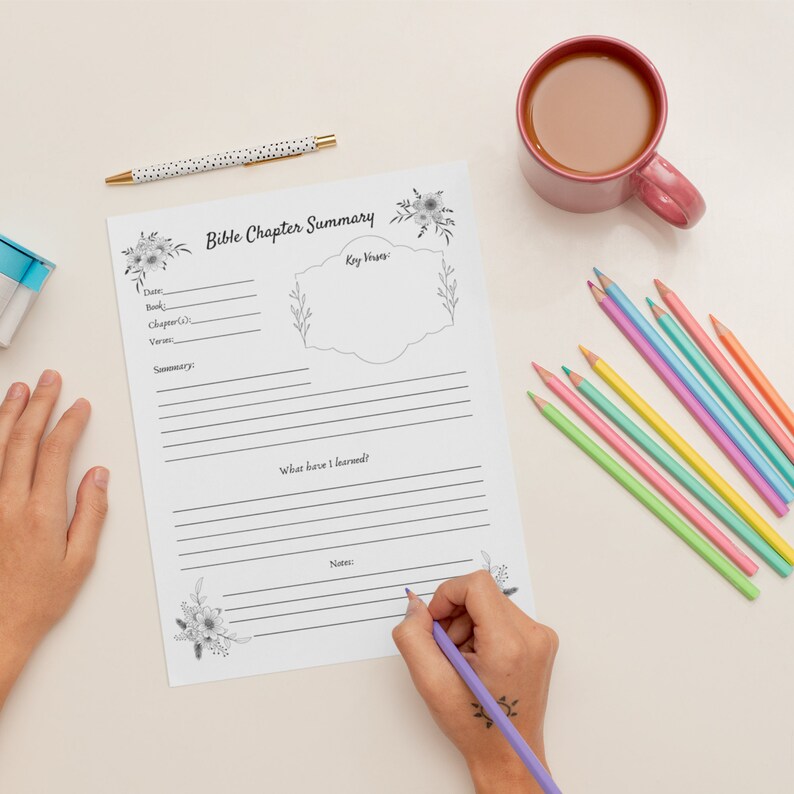 Printable Bible Chapter Summary – Floral Bible Study Pages (A4 & Letter ...