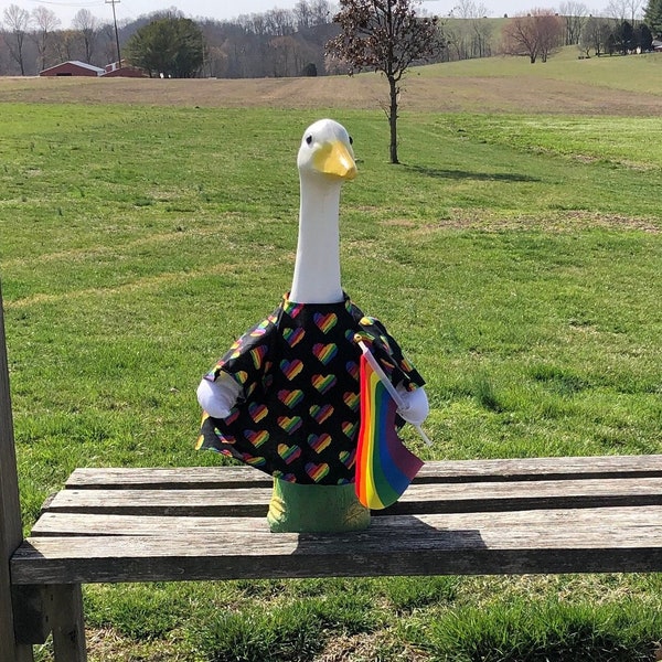 Rainbow Striped Heart Pride Outfit for 23-28 Inch (Large) Concrete or Plastic Lawn Goose/Duck