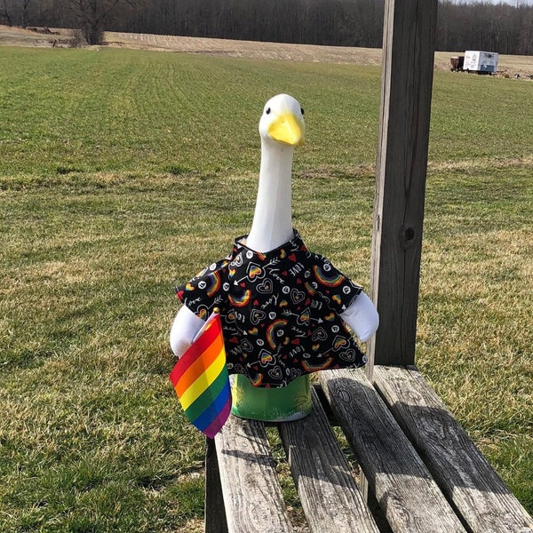 Love is Love Rainbow LGBTQ+ Pride Outfit for 23-28 Inch (Large) Concrete or Plastic Lawn Goose/Duck