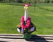 Black Hawaiian Shirt with Parrots Outfit for 24 quot (Large) Concrete or Plastic Lawn Goose Duck