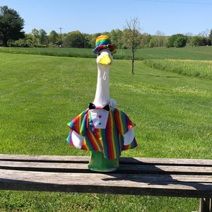 Rainbow LGBTQ+ Pride Tuxedo w/ Top Hat For 23-28 Inch (Large) Concrete or Plastic Lawn Goose/Duck