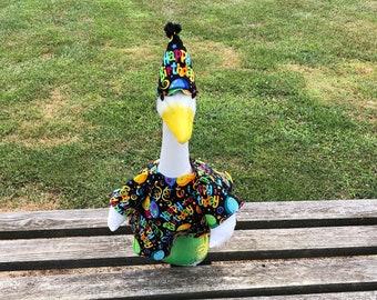 Happy Birthday Outfit for 23-28 Inch (Large) Concrete or Plastic Lawn Goose/Duck