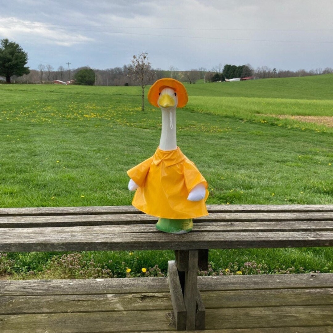 Spring Showers Yellow Vinyl Raincoat Outfit for 2328 Inch large Concrete or Plastic Lawn Goose