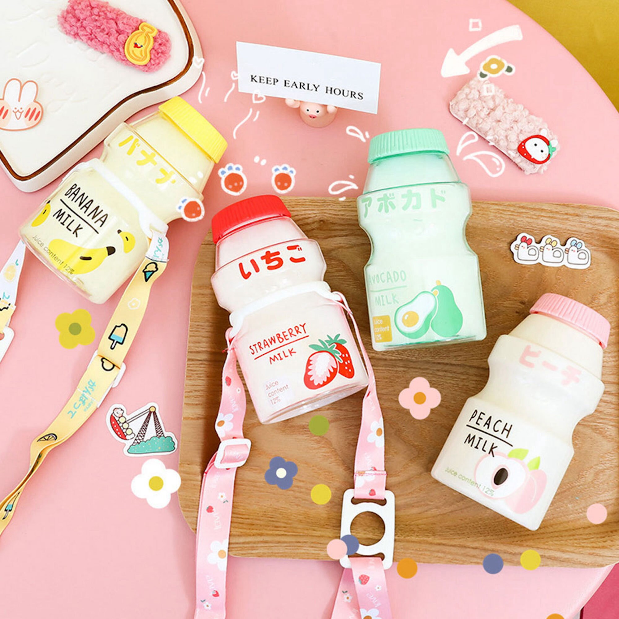 Bouteille d'eau en Plastique de 480 Ml, Forme Yakult, Shaker Carton Lait Mignon Kawaii Pour Enfants/