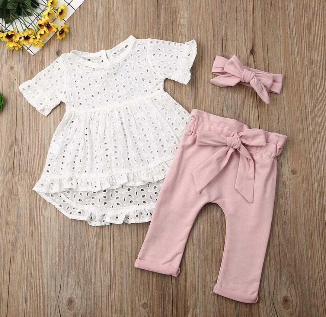 Baby Girl Pink and White Set 3pc Set Etsy