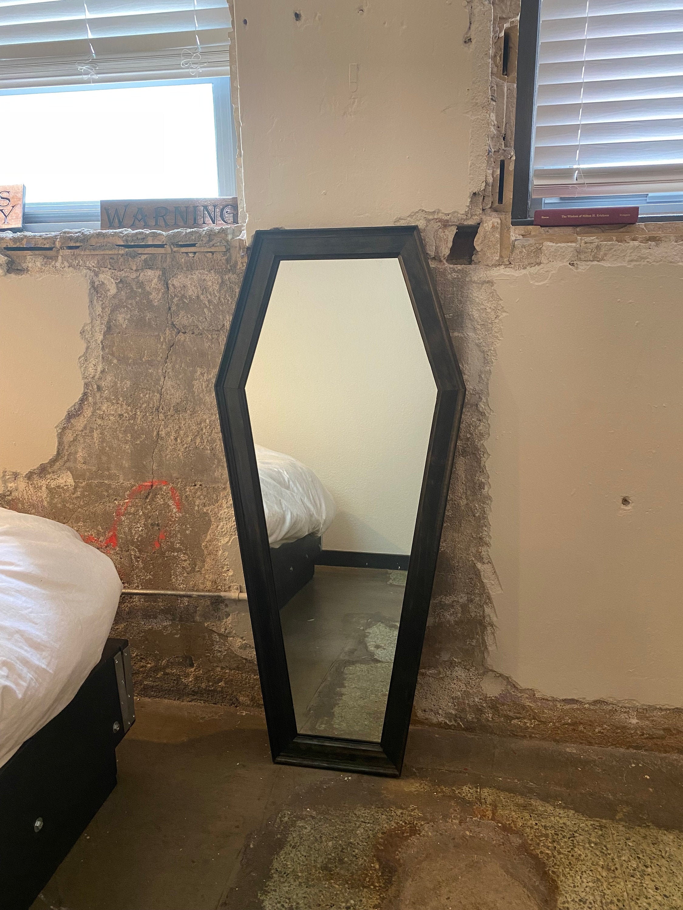 4'5 Handcrafted Black Stained Coffin Mirror Etsy
