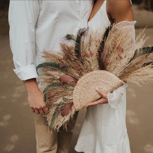 Boho bridal fan bouquet / Pampas grass / Dried flower woven fan / oriental fan / bridal bouquet image 1