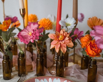 Fiori di campo misti per centrotavola vaso con boccioli/matrimonio rosa e arancione/composizione floreale in seta