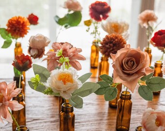 Mixed silk flowers for bud vase centrepiece / fall wedding / wedding table decor