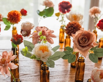 Mixed silk flowers for bud vase centrepiece / fall wedding / wedding table decor