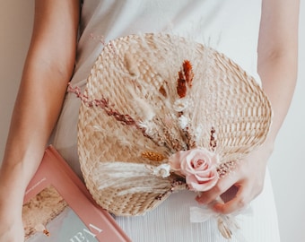 Summer wedding Bouquet / Bridesmaid bouquet / Woven fan / oriental fan / boho beach wedding