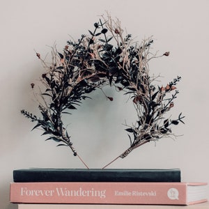 Halloween Flower Crown / Black Moody Burgundy Artifical Floral Crown / Bridal Tiara / Woodland Tiara