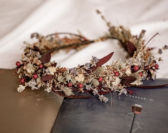 halloween flower crown / black moody floral crown / bridal tiara / woodland tiara