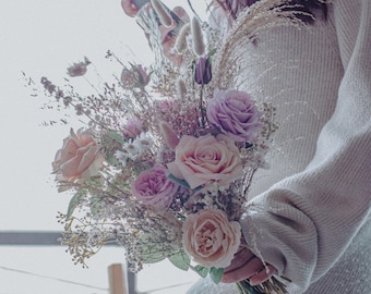 Lilac Bridal Bouquet for Wedding / Spring Summer Wildflower Bouquet / Boho Wedding / Boho Flower / champagne Rose