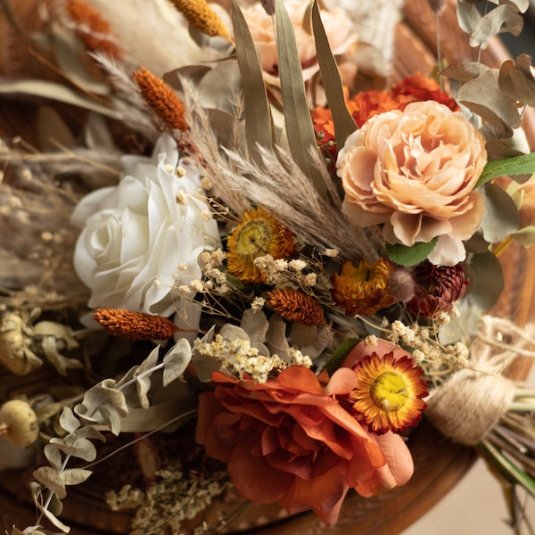 boho bouquet/ terracotta bridal / pampas grass/ fall/ dried flower/ artificial flower / brunt orange bouquet