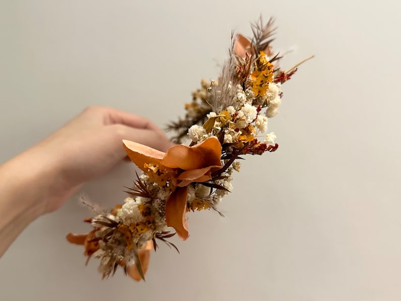 Fall Boho Wedding Bouquet / Bridal Bouquet / Palm Leaf / Dried Flower / Terracotta Burnt Orange / Champagne image 7