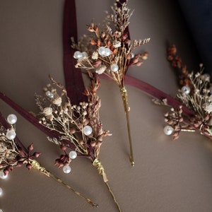 2pcs set dried flower hairpin / burgundy eucalyptus dried flower comb / flower crown / bridal tiara / bridal hat / bridal veil / baby breath