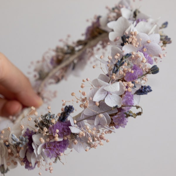 Trockenblumen Krone / Boho Blumenkranz für Kinder / Lavendel Blumenkrone / Hochzeit Tiara