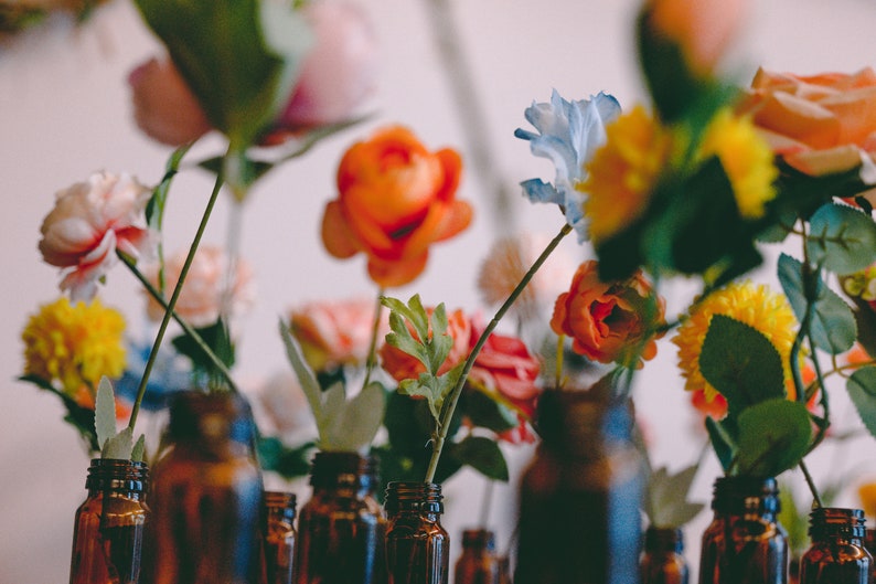 Mixed silk flowers for bud vase centerpiece / summer wedding / wedding table decor image 6