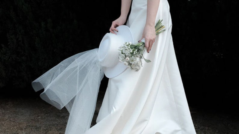 Sombrero blanco nupcial con velo para boda / Boho Tiara / Sombrero de boda / Velo nupcial imagen 9