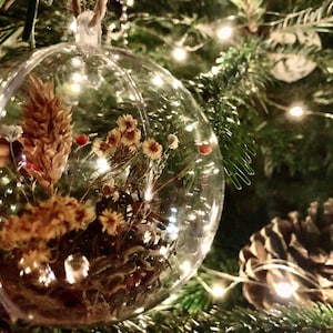 Dried flower ornament / Christmas ornament / Christmas wedding favor / Christmas tree decor / dried flower bubble ball