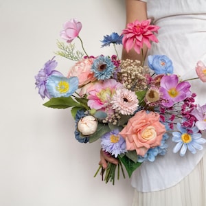 Wildflower bouquet in Pink / Blue / Lilac flower / spring summer wedding bouquet / gift