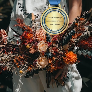 Terracotta Fall Halloween Wedding Bouquet: Burnt Orange, Dried & Silk Woodland Flowers