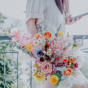 Summer Wedding bouquet / meadow garden flower / peach / rainbow tone flower