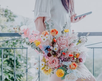 Summer Wedding bouquet / meadow garden flower / peach / rainbow tone flower