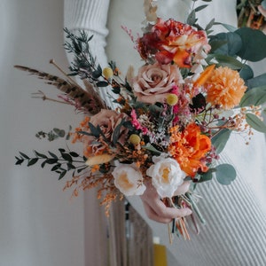 Rust Terracotta Wedding Bouquet / Burnt Orange Bridal Bouquet / Dried Flower / Silk Flower / Woodland outdoor wedding