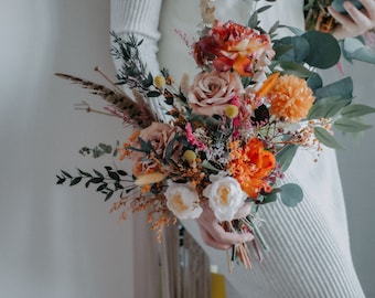 Rust Terracotta Wedding Bouquet / Burnt Orange Bridal Bouquet / Dried Flower / Silk Flower / Woodland outdoor wedding