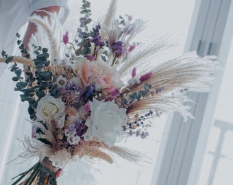Ramo de novia lila para boda de primavera verano / Ramo de pradera de flores silvestres / Boda Boho / lavanda / peonía
