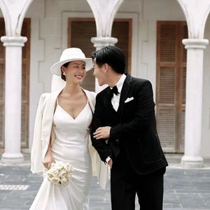 Sombrero blanco nupcial con velo para boda / Boho Tiara / Sombrero de boda / Velo nupcial imagen 3