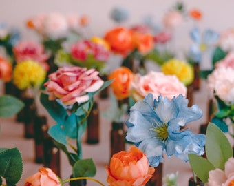 Mixed silk flowers for bud vase centerpiece / summer wedding centerpiece / wedding table decor