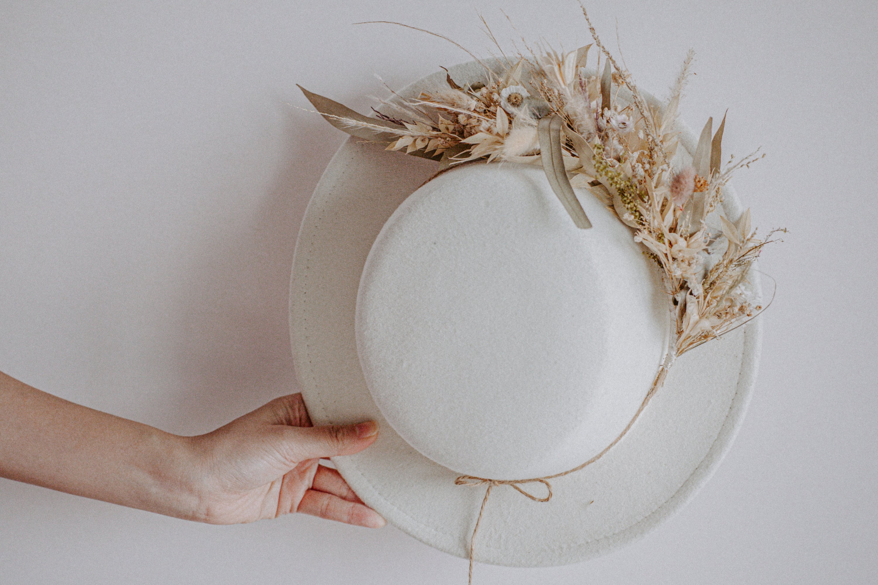 Boho Bridal Hat, Ivory White Flat Top With Dried Flowers - Etsy