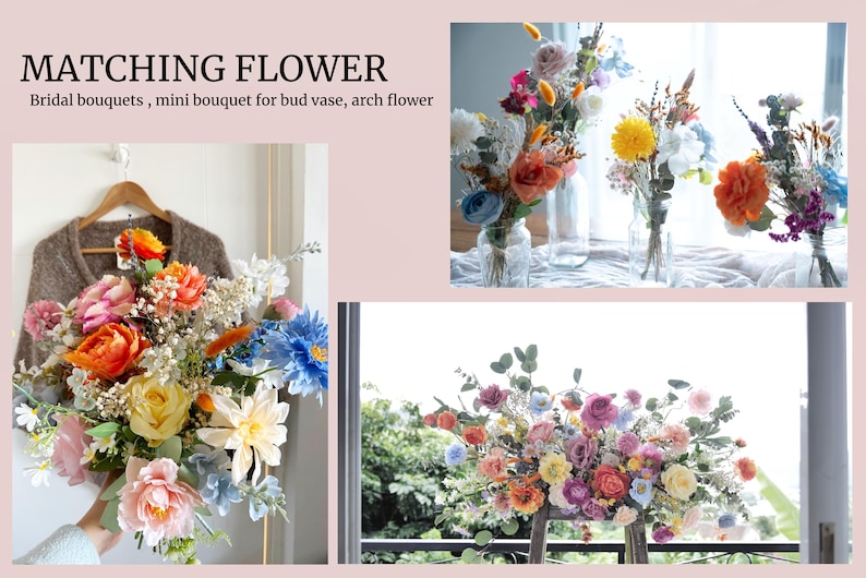 Summer arch flower arrangement, small bouquet for centerpiece decor, wildflower summer bouquet