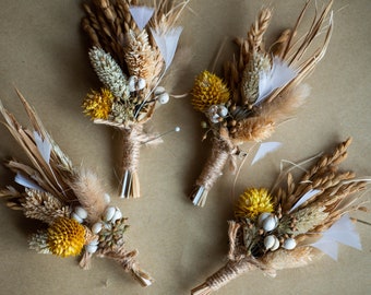 Dried Flower Boutonniere / Buttonhole / Yellow Summer Wedding Boutonniere/ Meadow Flower Buttonhole / Boho Wedding