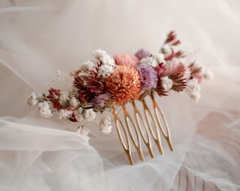 Dusty Pink Dried Flower Comb / Boho Wedding Comb/ Bridal Flower Hair Pieces / Wildflower Crown / Bridal Tiara / Boho Boquuet