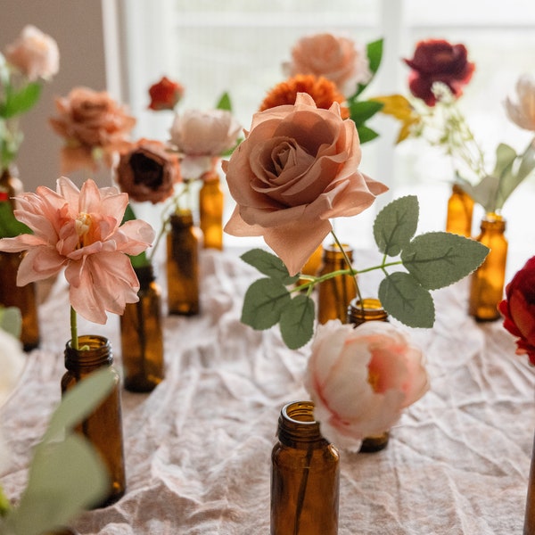 Mixed silk flowers for bud vase centrepiece / fall wedding / wedding table decor