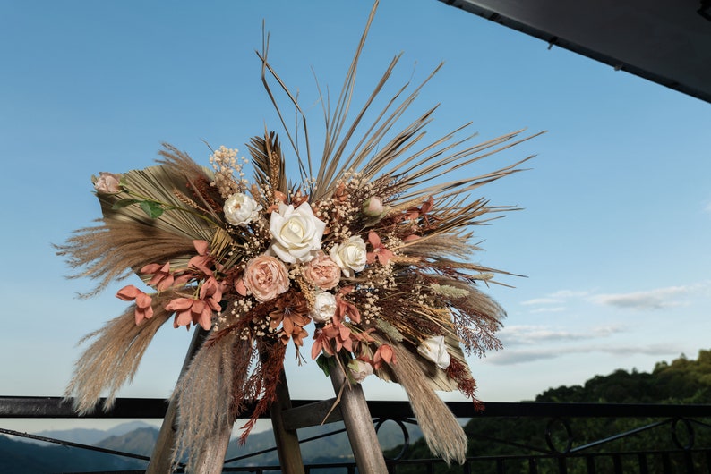 Fall Boho Wedding Bouquet / Bridal Bouquet / Palm Leaf / Dried Flower / Terracotta Burnt Orange / Champagne image 10