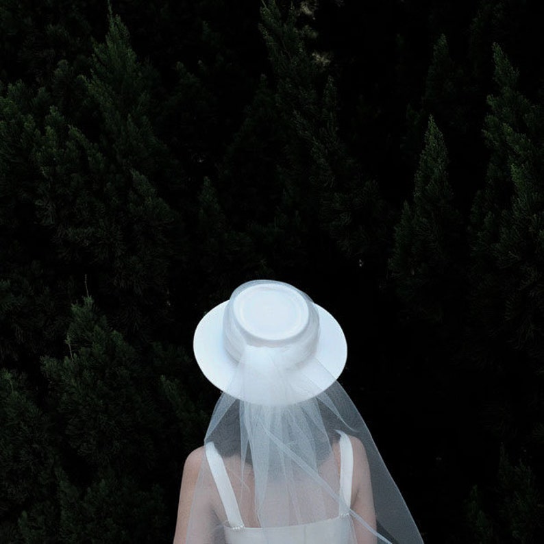 Sombrero blanco nupcial con velo para boda / Boho Tiara / Sombrero de boda / Velo nupcial imagen 8