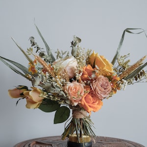 Yellow Bridal Bouquet for Boho Wedding / Summer Wedding Bouquet / Yellow and Orange Garden Flower
