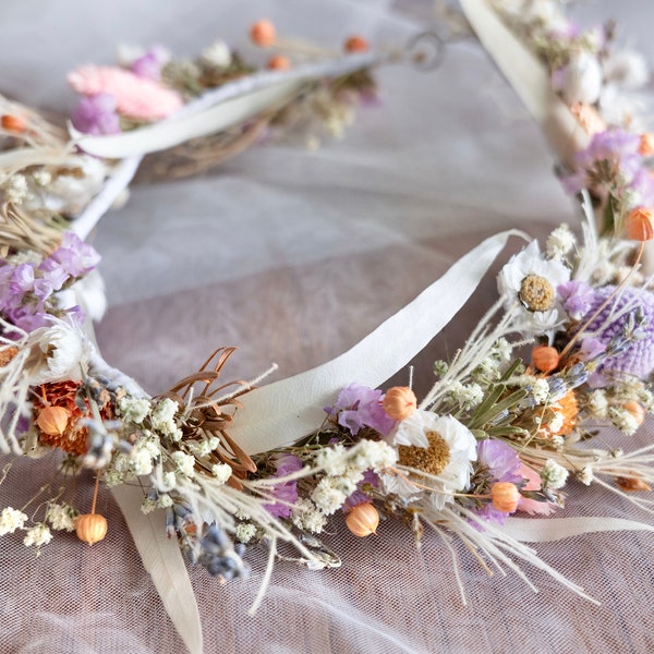 Orange lilac Dried flower crown / boho floral crown / hair comb / bridal veil / flower girl crown