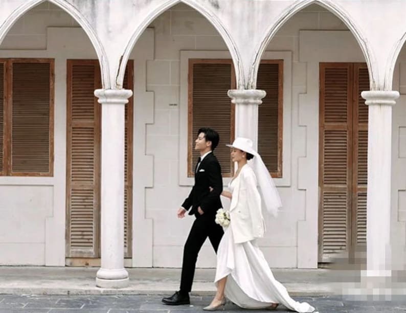 Sombrero blanco nupcial con velo para boda / Boho Tiara / Sombrero de boda / Velo nupcial imagen 2