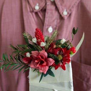 Red flower pocket Boutonniere / summer pocket Boutonniere / wedding boutonniere