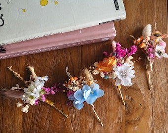4 Stück Wildblumen-Haarnadeln / Sommerblumen-Haarnadeln / Blumen in lebendigen Farben
