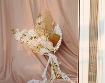 boho white wedding bouquet / bridal bouquet / pampasgrass bouquet / dried flower bouquet / palm leaf bouquet  / white orchid bouquet