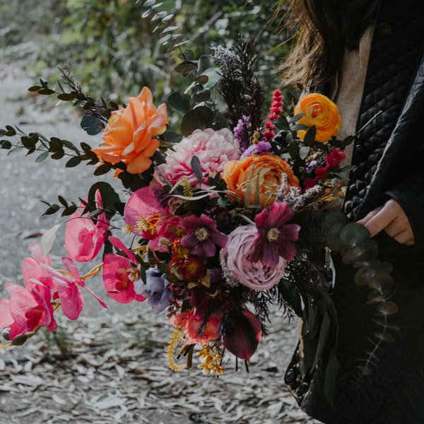 Jewel Tone Bridal Bouquet for Wedding / Virbrant Pink Wildflower Bouquet / Wedding Flower